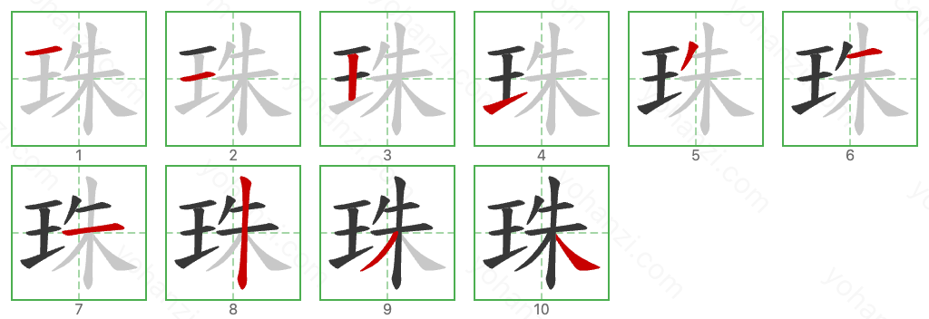 珠 Stroke Order Diagrams