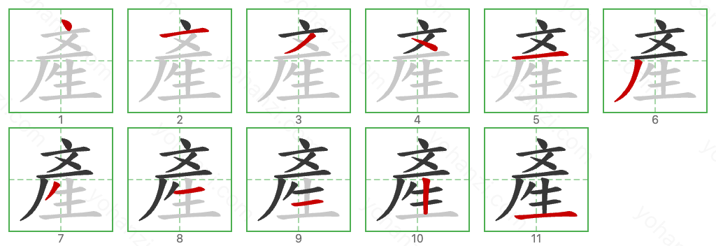 產 Stroke Order Diagrams