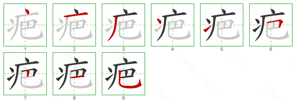 疤 Stroke Order Diagrams