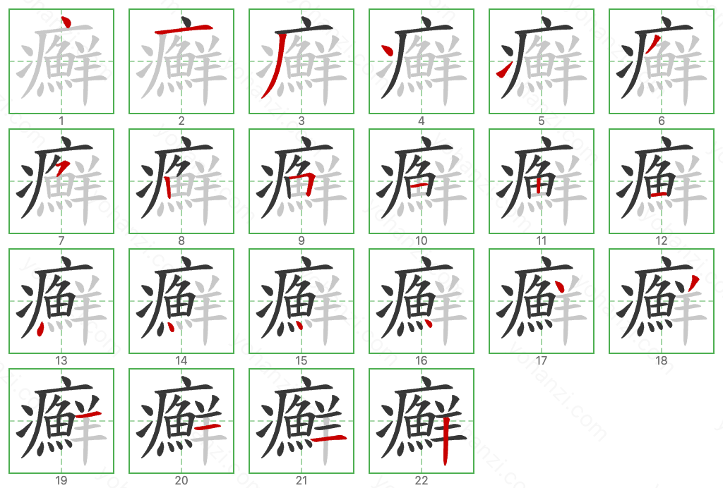 癬 Stroke Order Diagrams