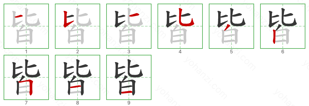 皆 Stroke Order Diagrams