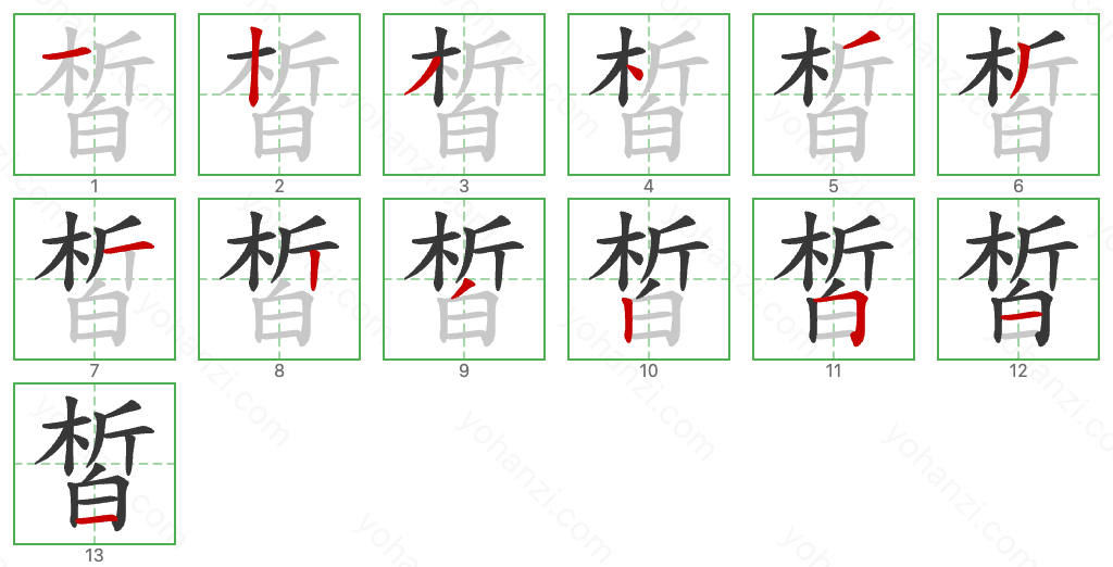 皙 Stroke Order Diagrams