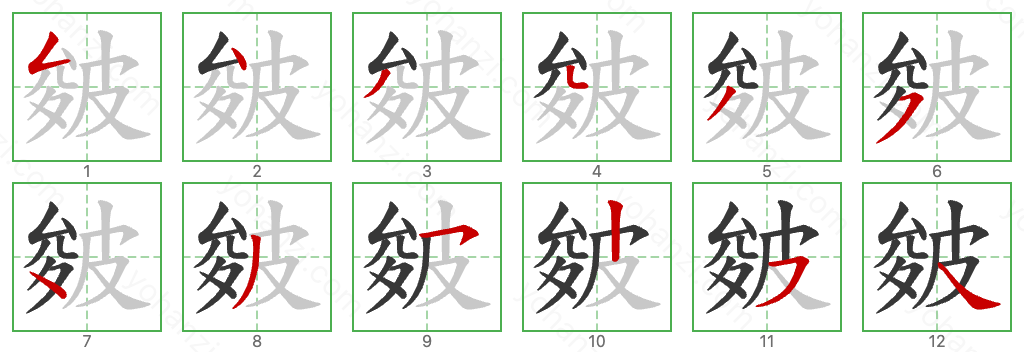 皴 Stroke Order Diagrams