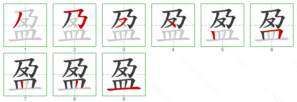 盈 Stroke Order Diagrams