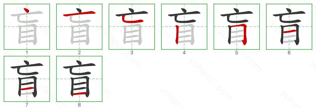 盲 Stroke Order Diagrams