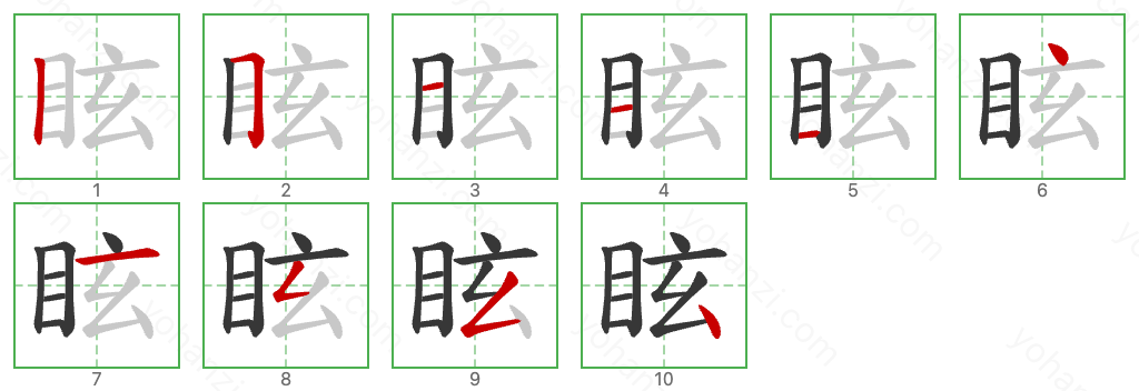 眩 Stroke Order Diagrams