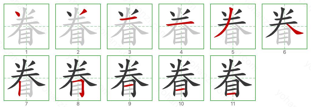 眷 Stroke Order Diagrams