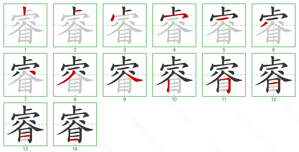 睿 Stroke Order Diagrams