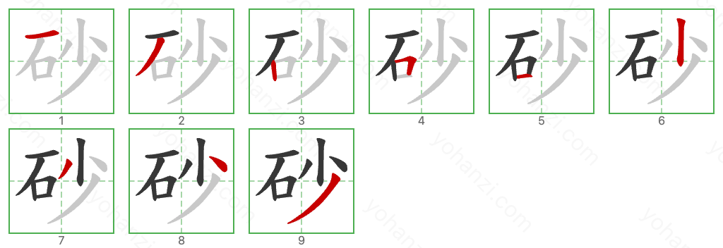 砂 Stroke Order Diagrams