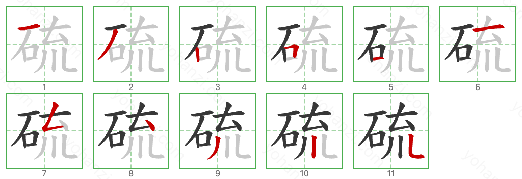 硫 Stroke Order Diagrams