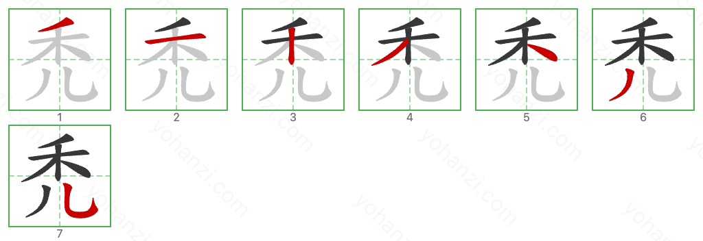 禿 Stroke Order Diagrams