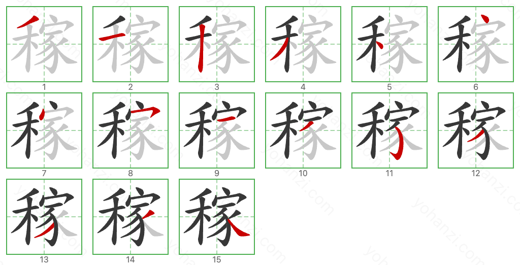 稼 Stroke Order Diagrams