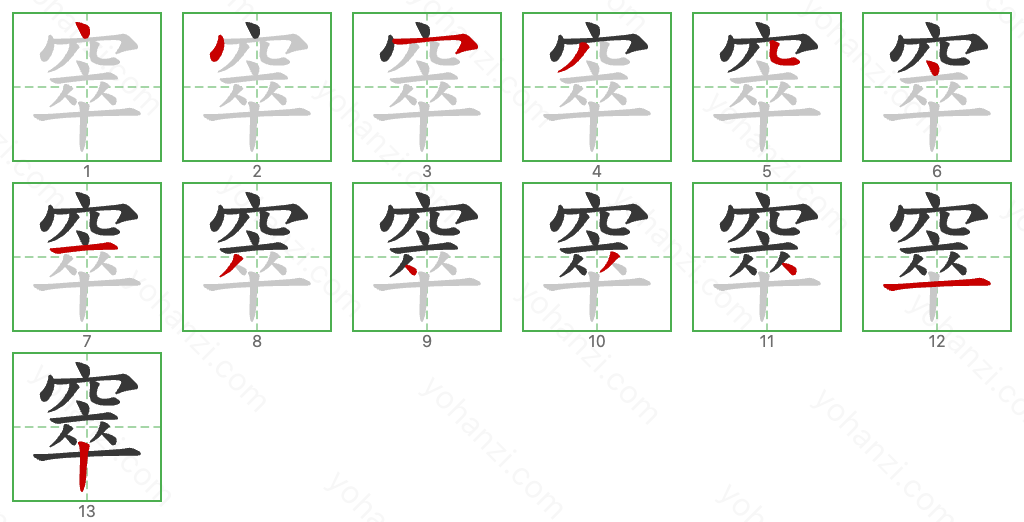 窣 Stroke Order Diagrams