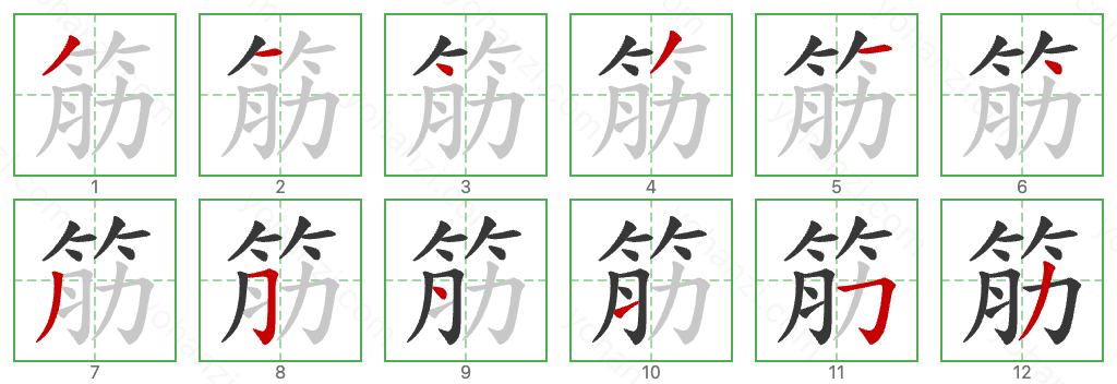 筋 Stroke Order Diagrams