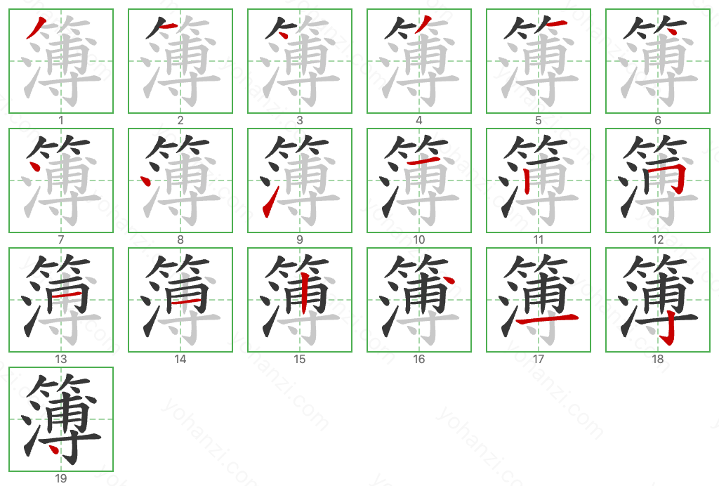 簿 Stroke Order Diagrams