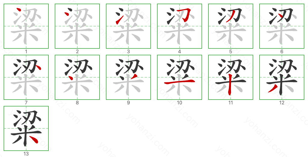 粱 Stroke Order Diagrams