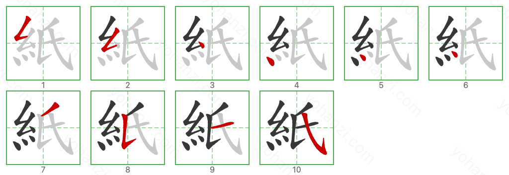 紙 Stroke Order Diagrams