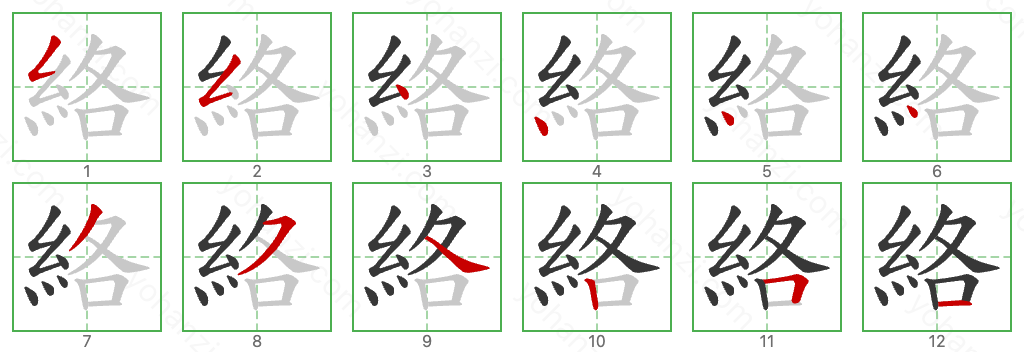 絡 Stroke Order Diagrams