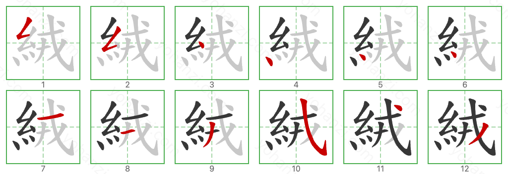 絨 Stroke Order Diagrams