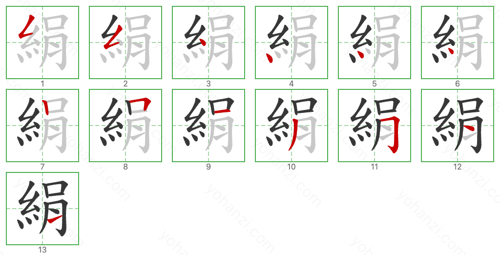 絹 Stroke Order Diagrams