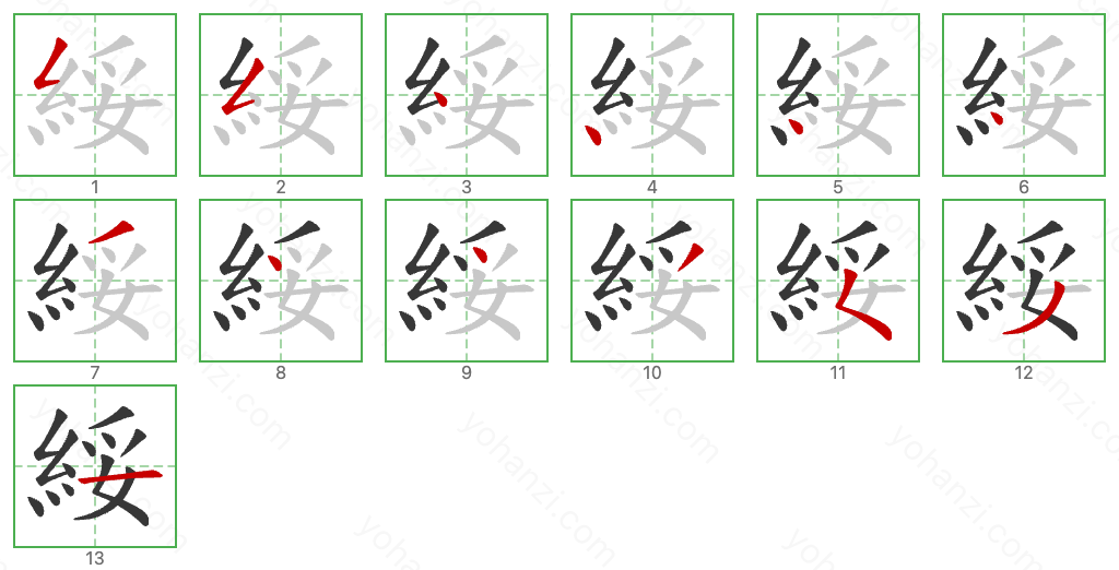 綏 Stroke Order Diagrams