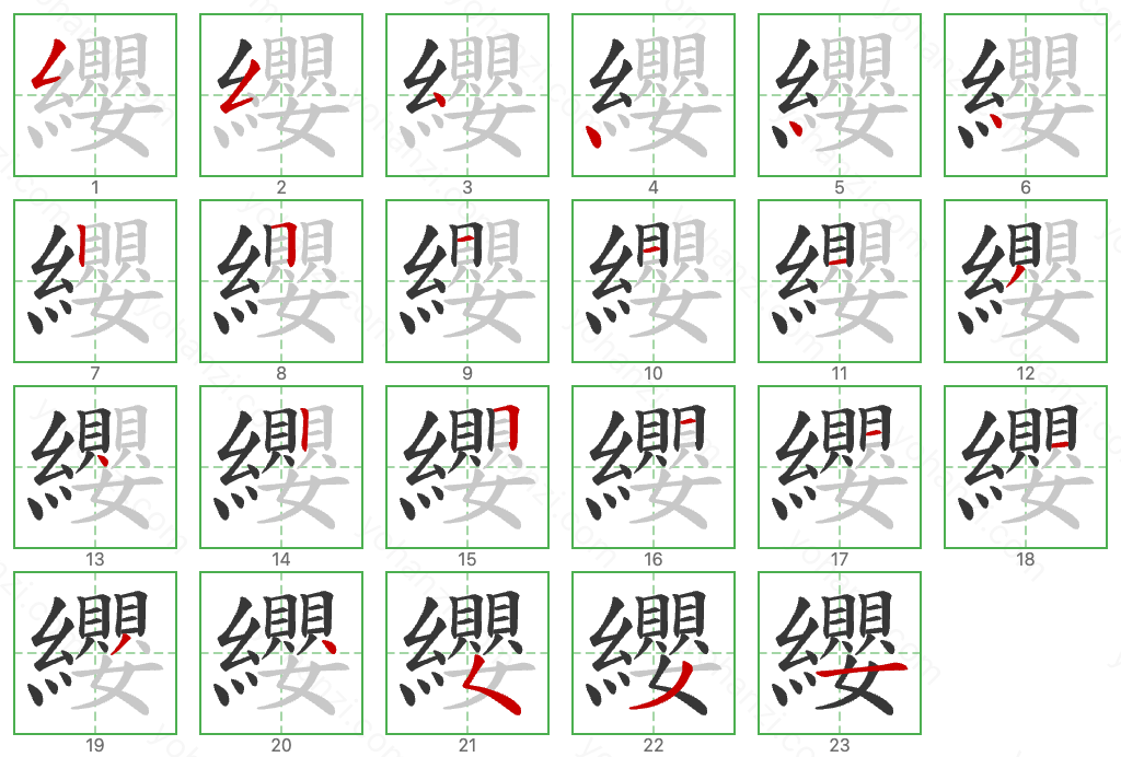 纓 Stroke Order Diagrams