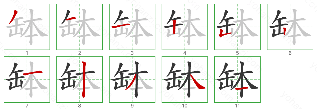 缽 Stroke Order Diagrams