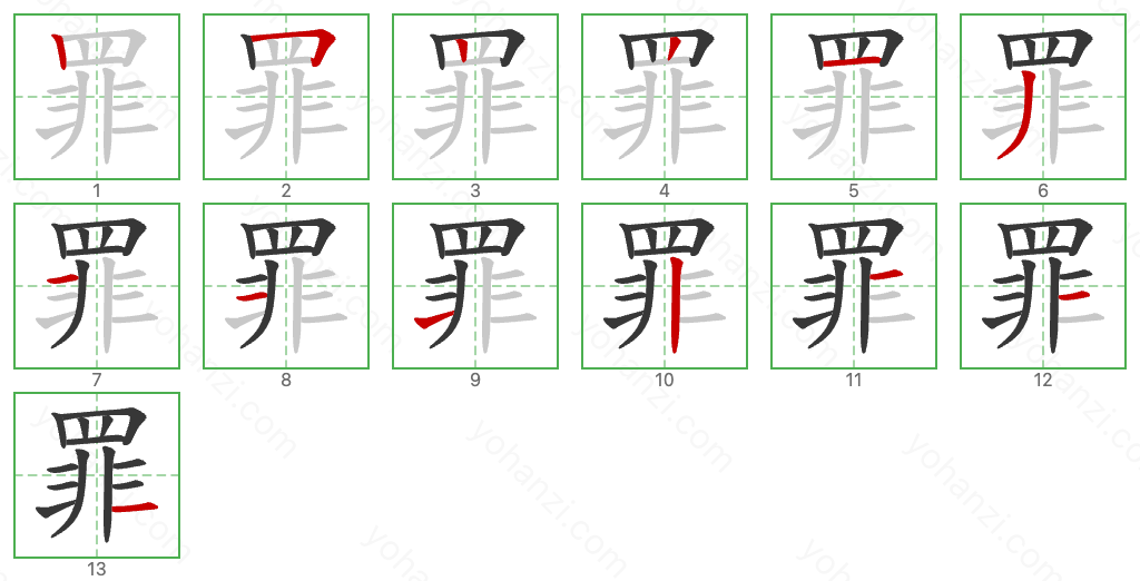 罪 Stroke Order Diagrams