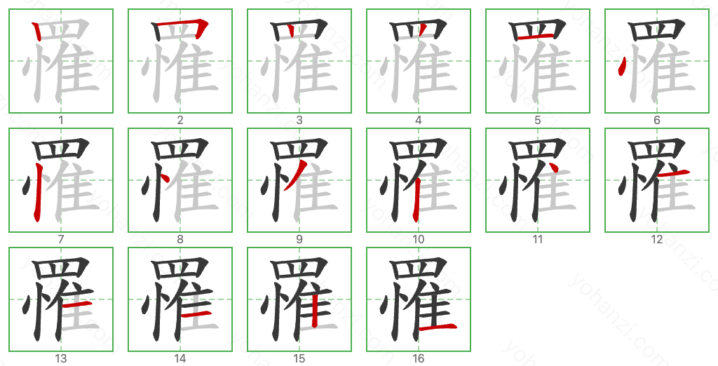 罹 Stroke Order Diagrams