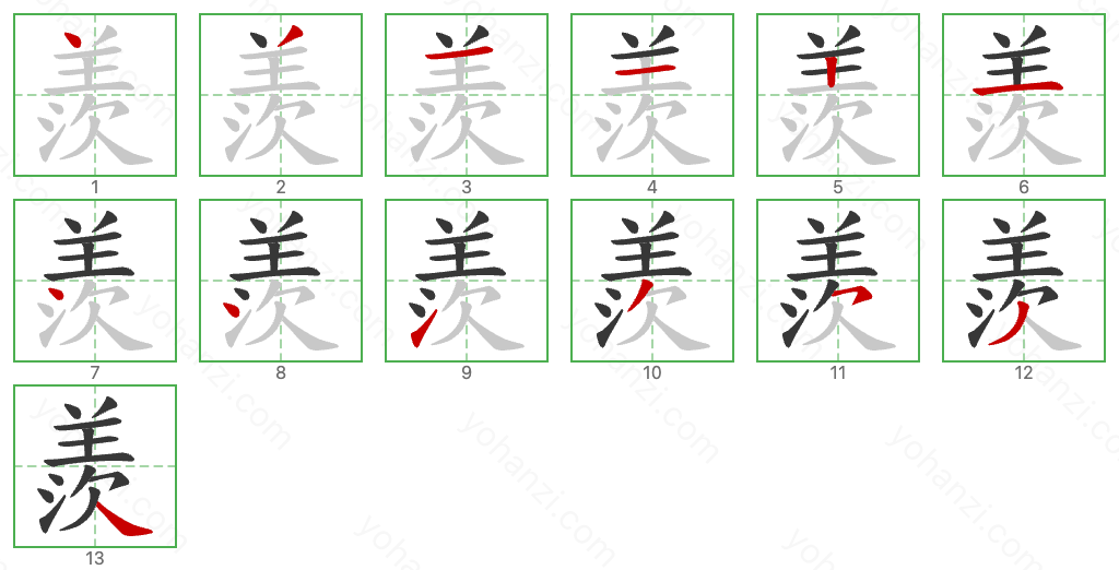 羨 Stroke Order Diagrams