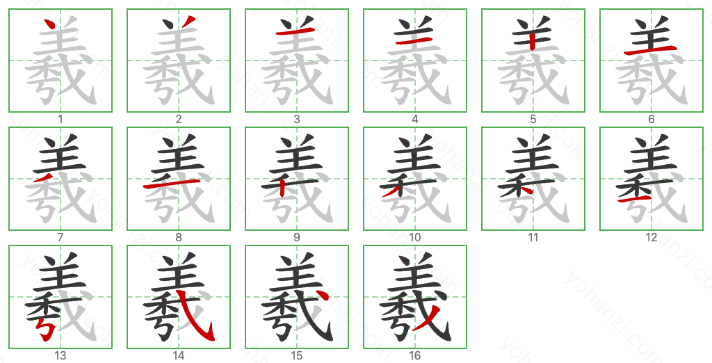 羲 Stroke Order Diagrams