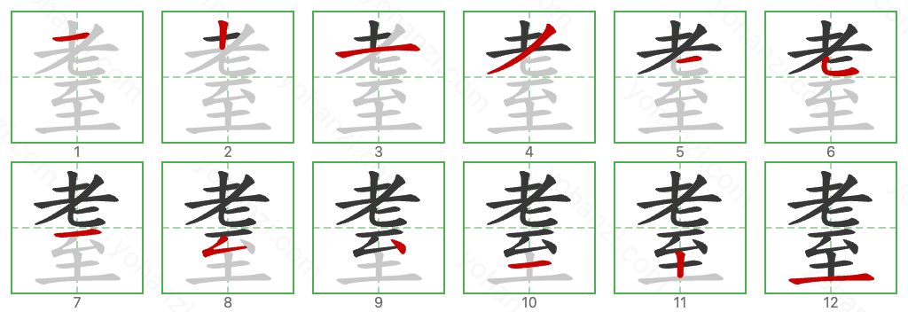 耋 Stroke Order Diagrams