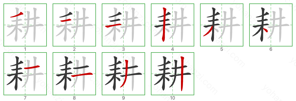 耕 Stroke Order Diagrams