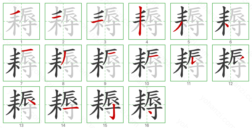 耨 Stroke Order Diagrams