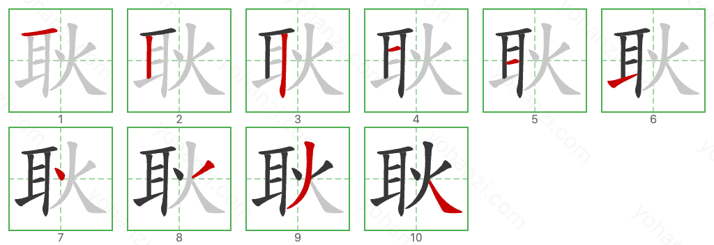 耿 Stroke Order Diagrams