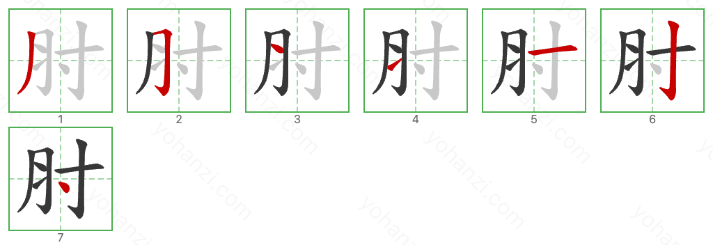 肘 Stroke Order Diagrams