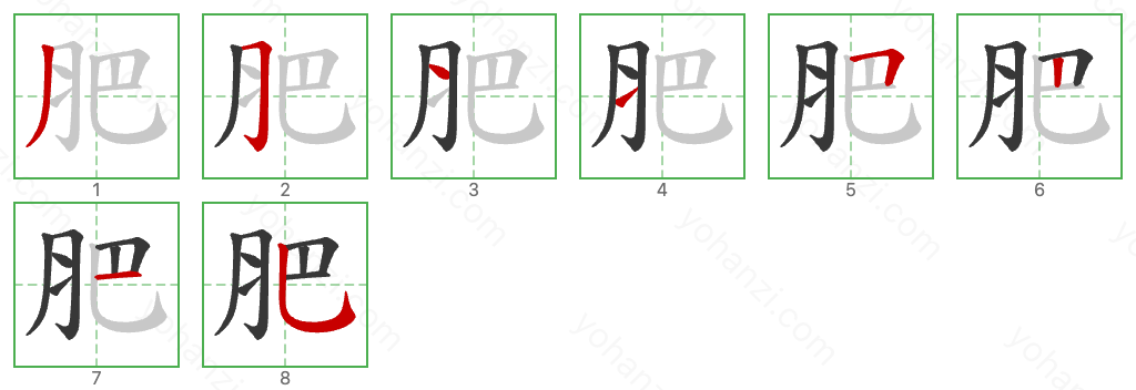 肥 Stroke Order Diagrams