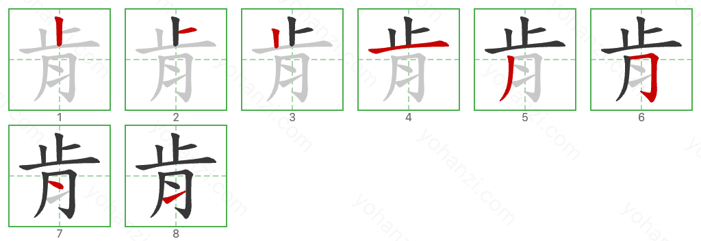 肯 Stroke Order Diagrams