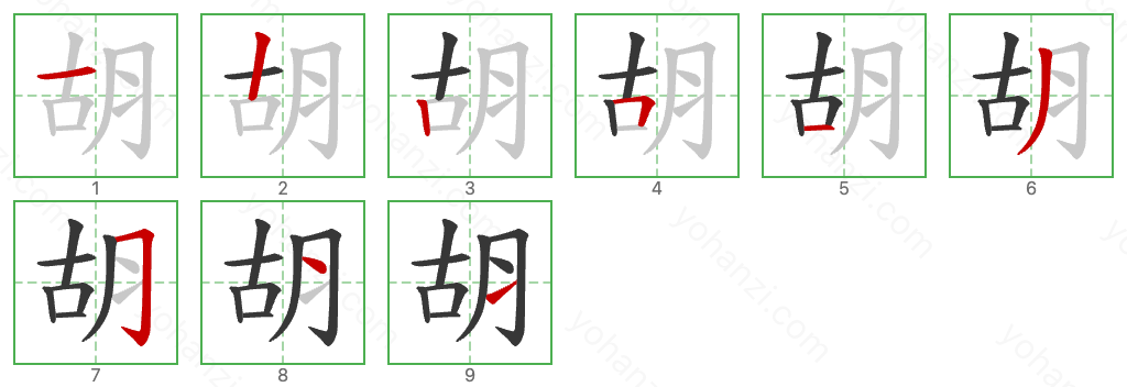 胡 Stroke Order Diagrams