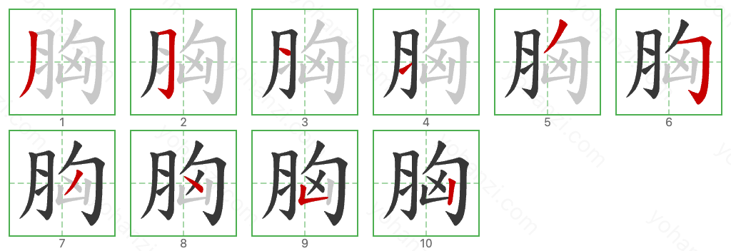 胸 Stroke Order Diagrams