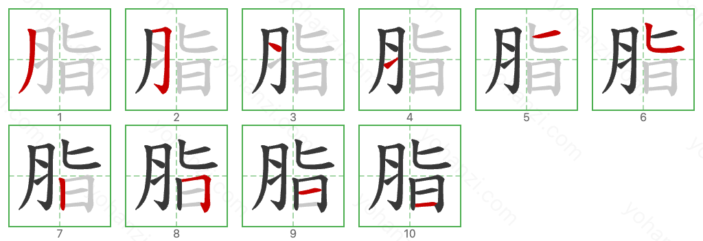 脂 Stroke Order Diagrams