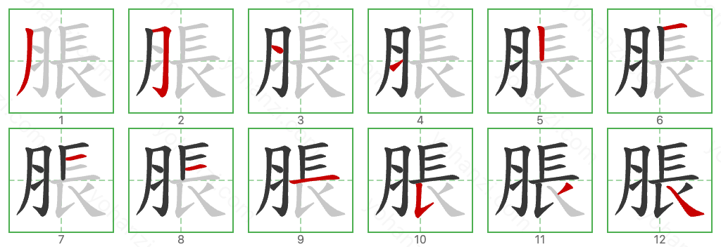 脹 Stroke Order Diagrams