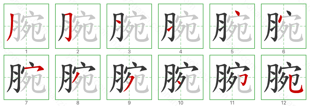 腕 Stroke Order Diagrams