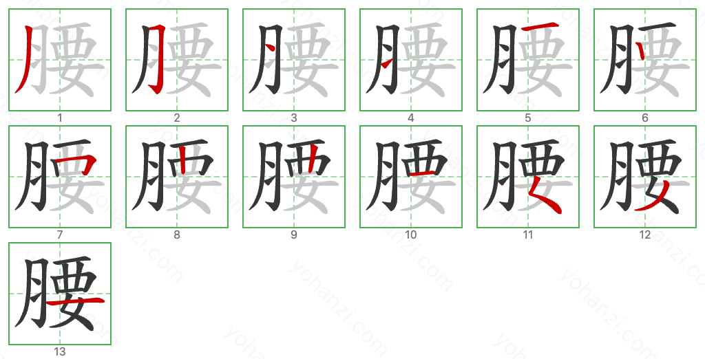 腰 Stroke Order Diagrams