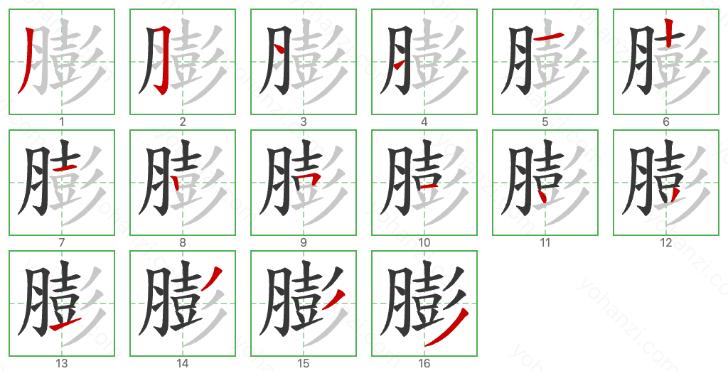 膨 Stroke Order Diagrams