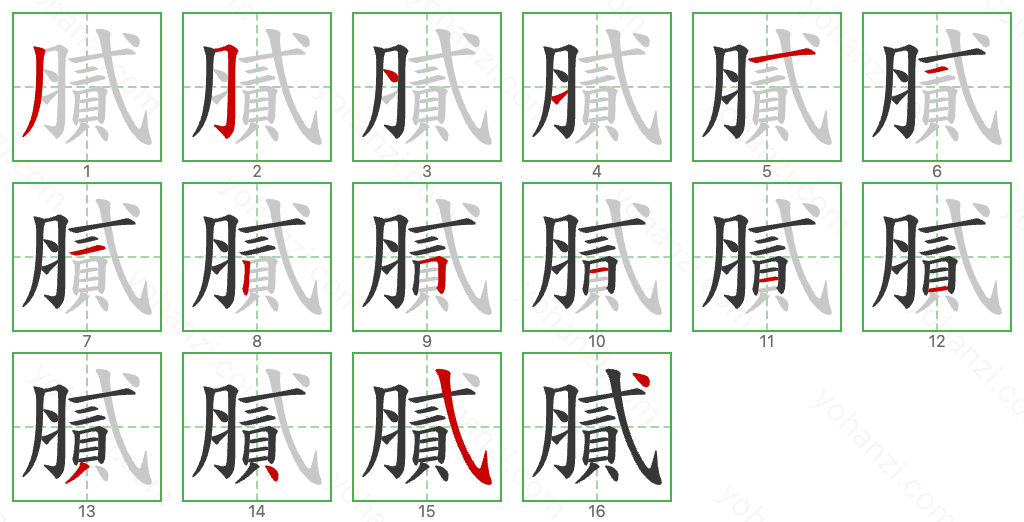 膩 Stroke Order Diagrams