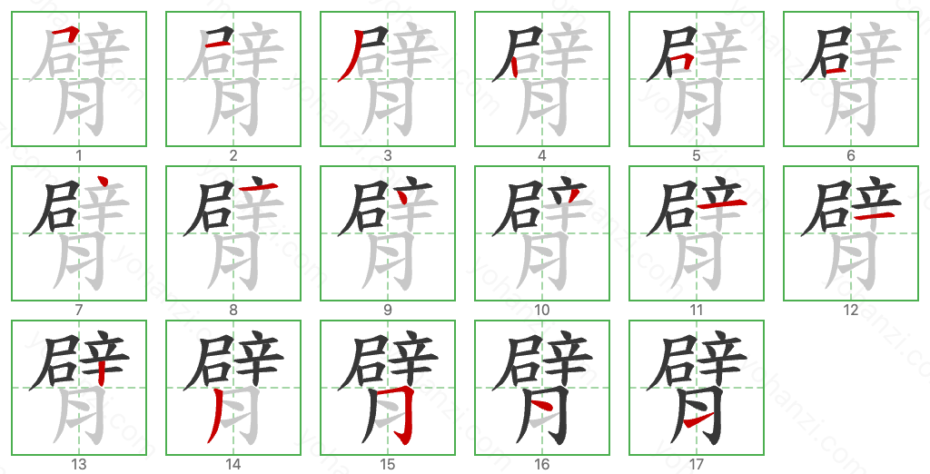 臂 Stroke Order Diagrams