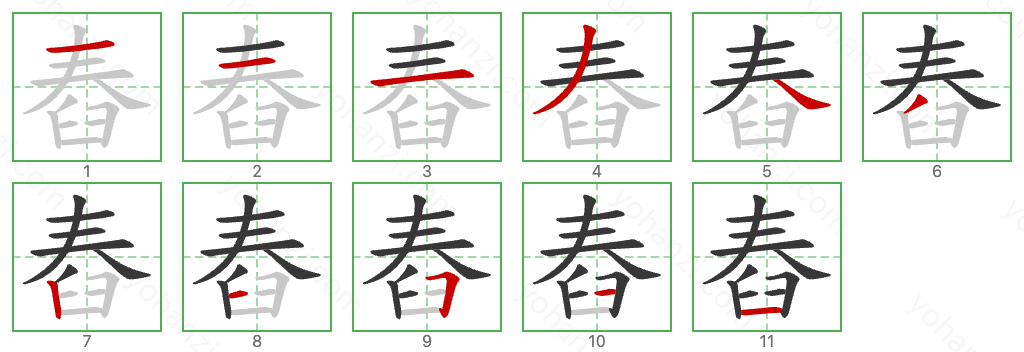 舂 Stroke Order Diagrams