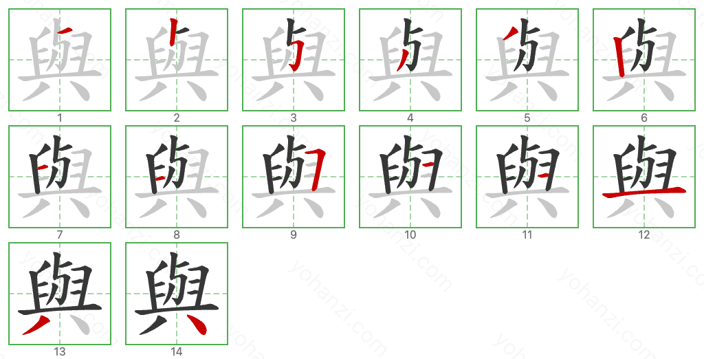 與 Stroke Order Diagrams