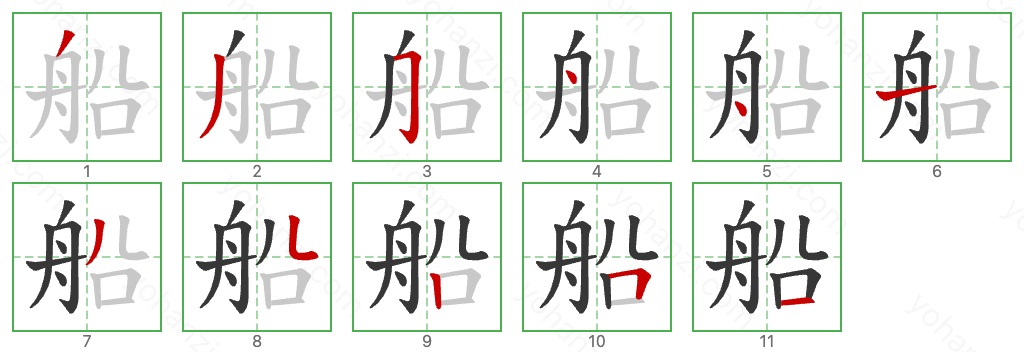 船 Stroke Order Diagrams